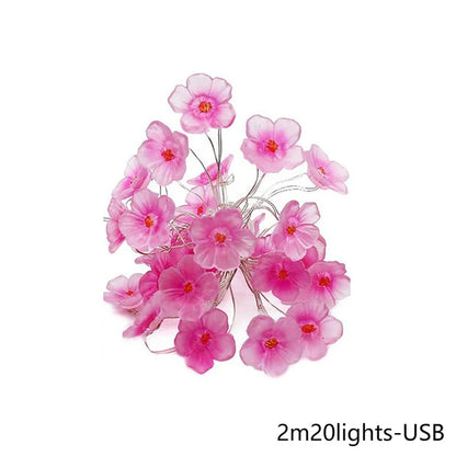 Cherry Blossom Flower Garland Lamp Battery/USB Operated LED String Fairy Lights Crystal Flowers Indoor Wedding Christmas Decors