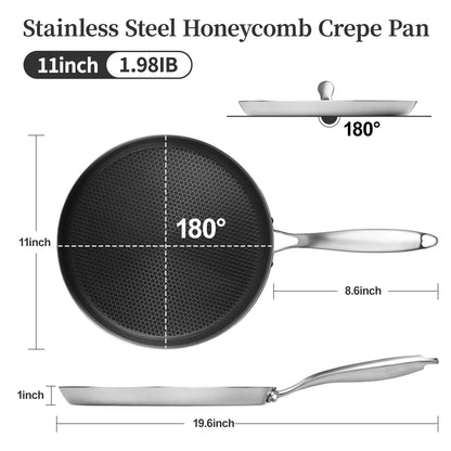 Innerwell Stainless Steel Frying Pan 10/11inch Nonstick Anti-scald Handle Omlette Pot Breakfast Pizza Steak Burger Cook Utensils