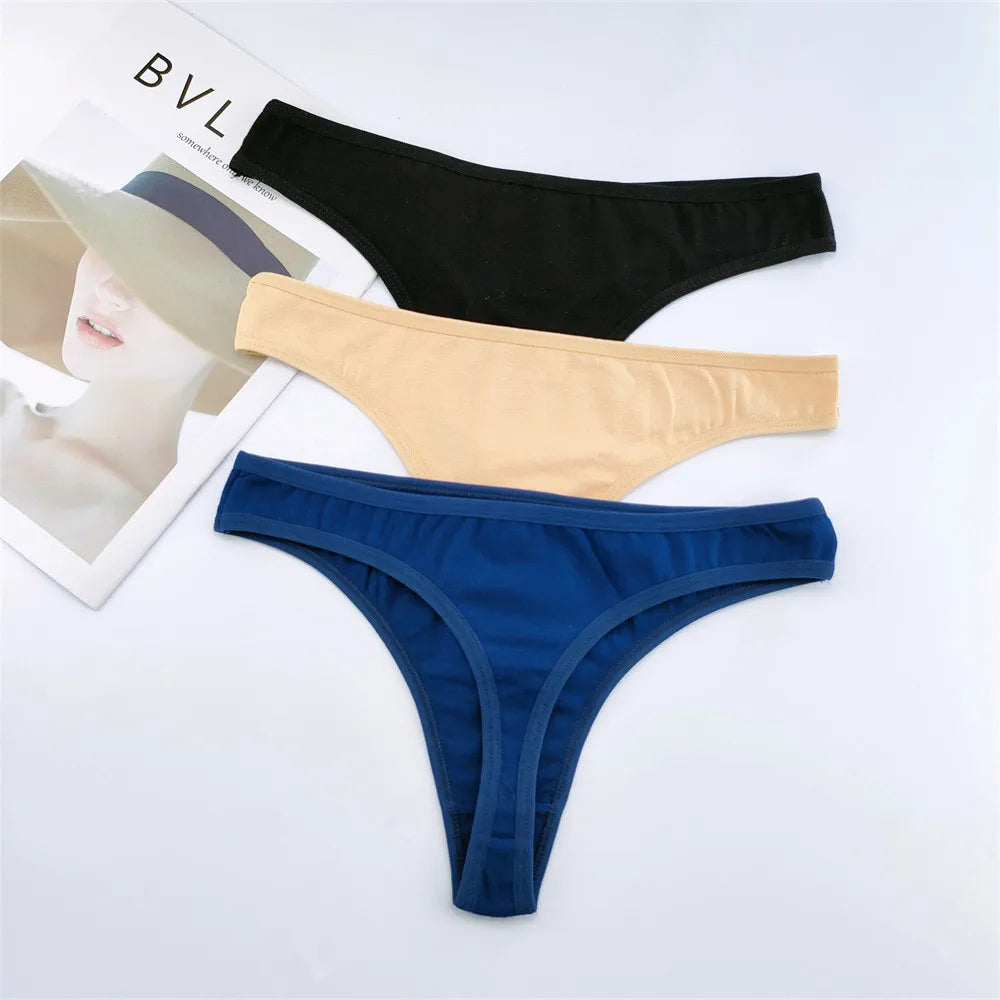 3PCS 100% Cotton G-string Women Sexy Thongs Simple Seamless Underwear Comfortable Low Waist Bikini Panties Female Casual Briefs