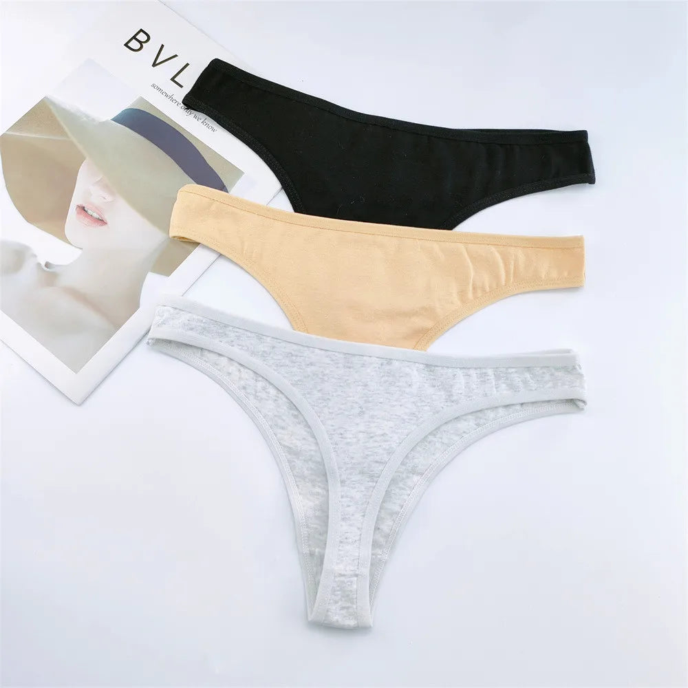 3PCS 100% Cotton G-string Women Sexy Thongs Simple Seamless Underwear Comfortable Low Waist Bikini Panties Female Casual Briefs