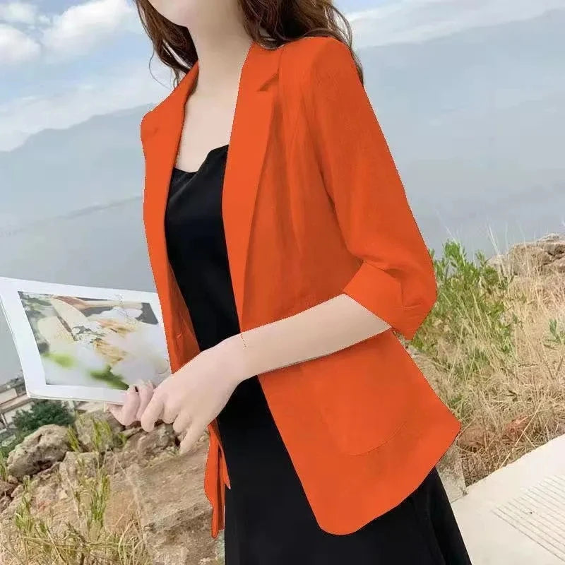 Fashion Women's Jacket Solid Color Yellow Black Cotton Fabric Loose Oversize Coat New Spring Summer Jackets 2023 OL Women's Suit