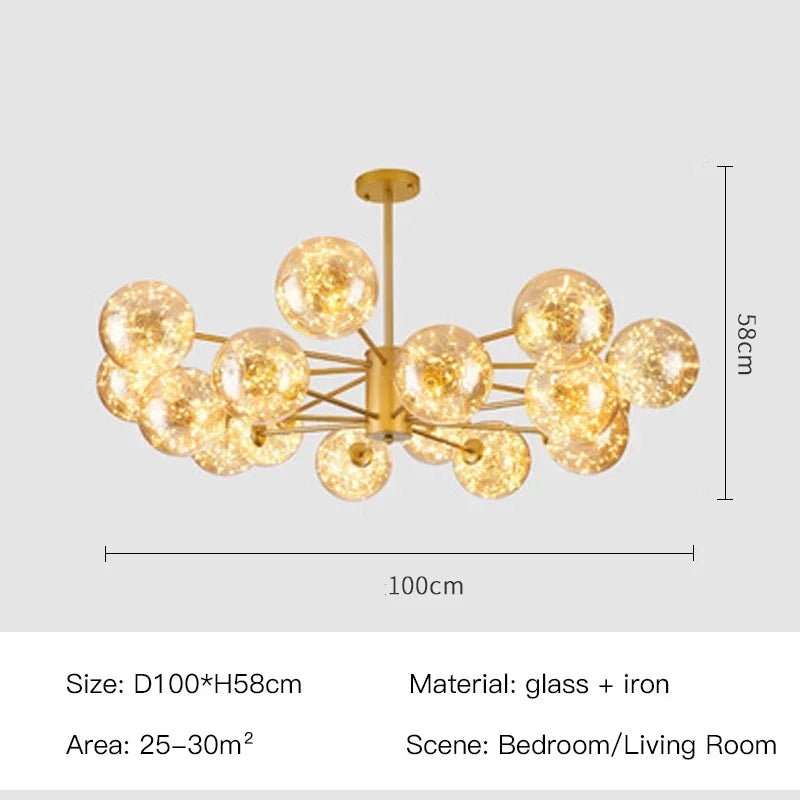 Nordic Branch Glass Ball Led Chandeliers Dimmable for Living Room Bedroom Dining Table Ceiling Pendant Lamp Home Decor Light