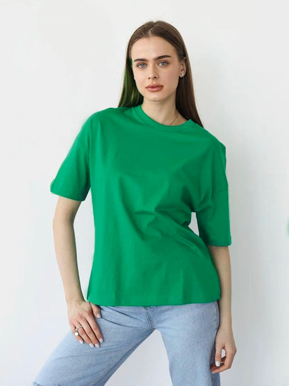 Hirsionsan Basic Cotton T Shirt Women Summer New Loose Solid Tees 19 Color Casual Loose Tshirt Oversized O Neck Female Tops