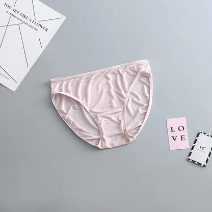 3 Pcs/Lot Female Nature Silk Briefs Solid Thin Women Sexy Underwear Pink Under-pant Comfort Lingerie Panties LVFAN GT-034