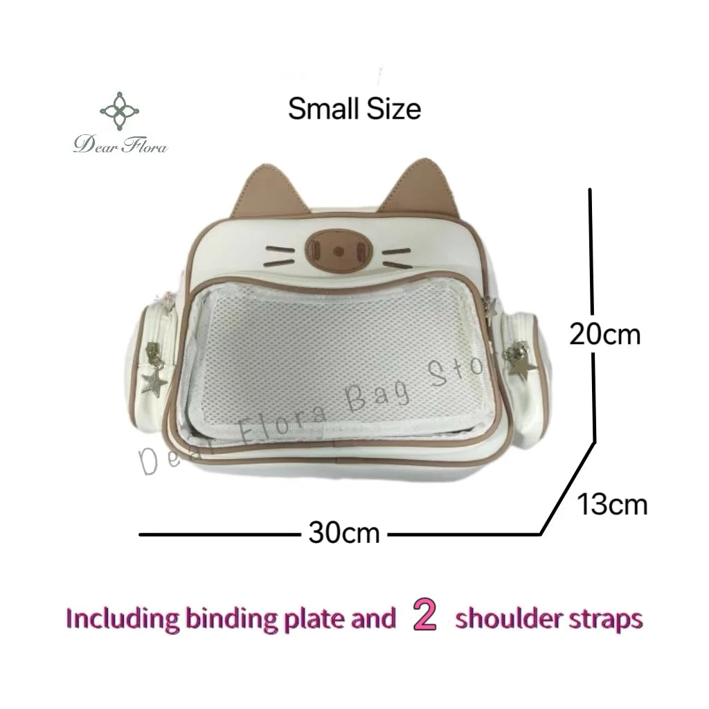 New Y2K Korean Kawaii Cat Ita Bag Cute PU Shoulder Bag Girls Transparent Pocket Harajuku Crossbody Bag Women's Fashion Backpacks