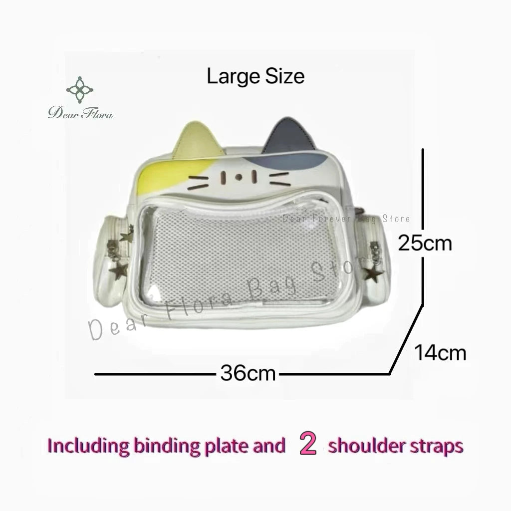 New Y2K Korean Kawaii Cat Ita Bag Cute PU Shoulder Bag Girls Transparent Pocket Harajuku Crossbody Bag Women's Fashion Backpacks