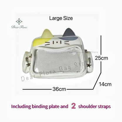 New Y2K Korean Kawaii Cat Ita Bag Cute PU Shoulder Bag Girls Transparent Pocket Harajuku Crossbody Bag Women's Fashion Backpacks