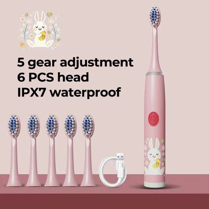 Children Electric Toothbrush Cartoon Kids With Replacement Head Ultrasonic IPX7 Waterproof Rechargeable Sonic Toothbrush