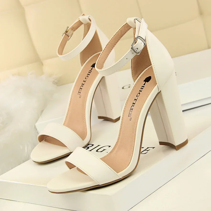 Summer Fashion Classic Women 9.5cm High Heels Sandals Yellow Gladiator Square Block Heels Pumps Strappy Chunky Platform Shoes