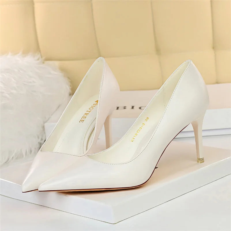 Women 7.5cm 10.5cm High Heels Pumps Lady Wedding Bridal Scarpins Low Heels Plus Size Party Blue Pink Shoes