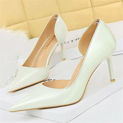 Women 7.5cm 10.5cm High Heels Yellow Pumps Office Sexy Stiletto Wedding Bridal Scarpins Short Heels Lady Sexy Hollow Party Shoes