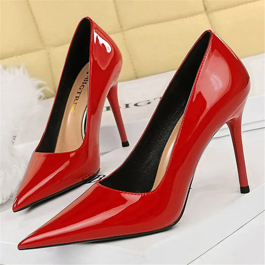 Women 10cm High Heels Nude Pumps Wedding Bridal Stiletto Wedding Sexy Wine Red Heels Lady Scarpins Office Party Shoes