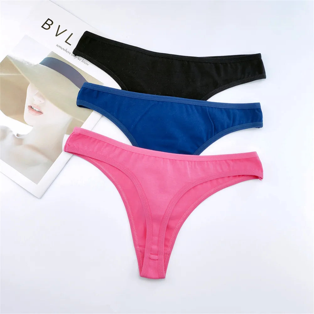 3PCS 100% Cotton G-string Women Sexy Thongs Simple Seamless Underwear Comfortable Low Waist Bikini Panties Female Casual Briefs