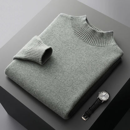 100% Pure Wool Cashmere Sweater Men's Half Turtleneck Pullover Casual Fashion Thickening Tops Knit Loose Patchwork Men's Jacket