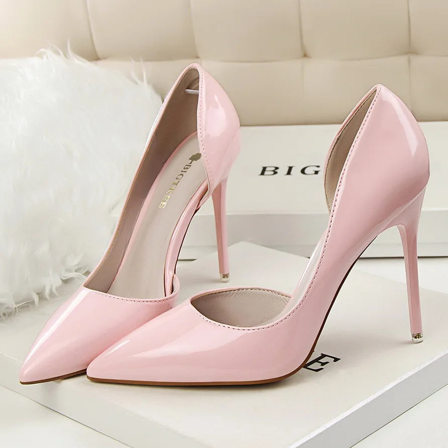 Women 7.5cm 10.5cm High Heels Yellow Pumps Office Sexy Stiletto Wedding Bridal Scarpins Short Heels Lady Sexy Hollow Party Shoes