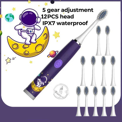 Children Electric Toothbrush Cartoon Kids With Replacement Head Ultrasonic IPX7 Waterproof Rechargeable Sonic Toothbrush