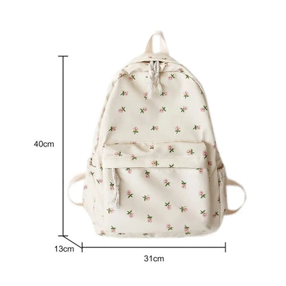 Korean Student School Backpack Floral White School Bags For Teenage Girls Cute Women's Backpack Brand Book Bag Nylon Rucksack