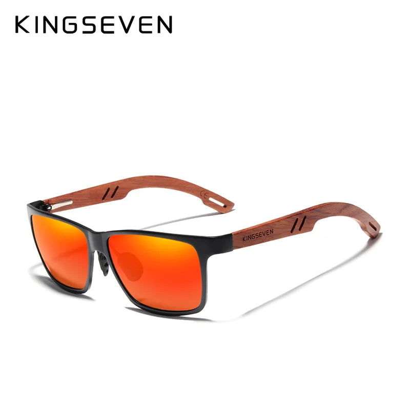 KINGSEVEN Design Handmade Natural Bubinga Wooden+Aluminum Sunglasses Men Polarized Fashion Sun Glasses Square UV400 Gafas De Sol