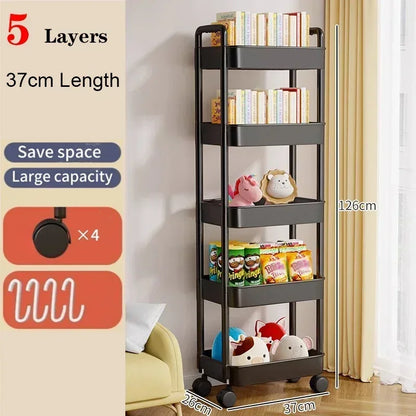 3/4 Tier Mobile Storage Rack Trolley Organizer With Wheels Plastic Kitchen Organizers Household Cart Mobile Trolley Bookshelf