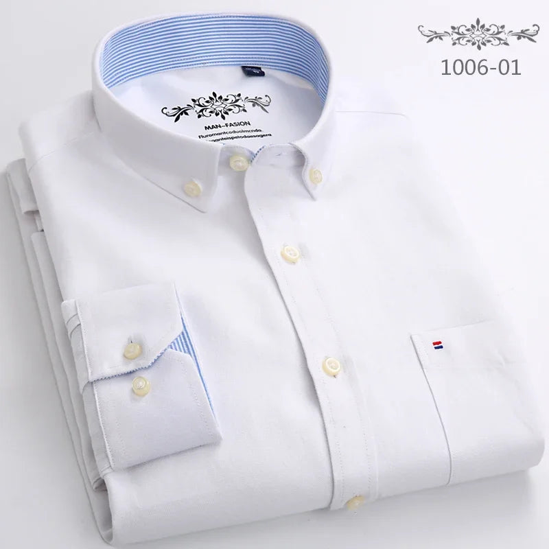 New in shirt long-sleeve shirts for men slim fit formal plian shirt single pocket office clothes soft plaid cotton designer tops