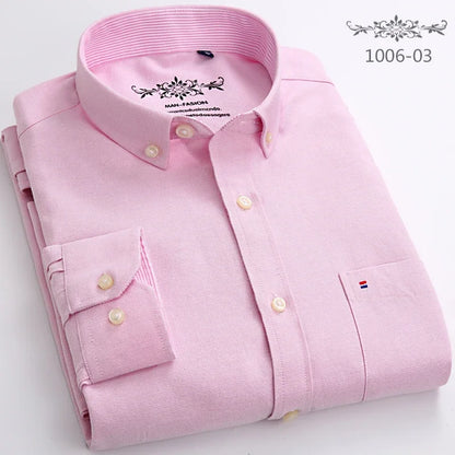 New in shirt long-sleeve shirts for men slim fit formal plian shirt single pocket office clothes soft plaid cotton designer tops