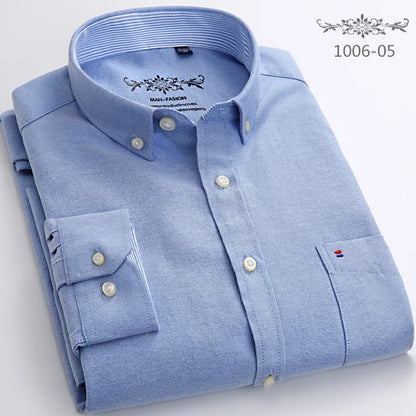 New in shirt long-sleeve shirts for men slim fit formal plian shirt single pocket office clothes soft plaid cotton designer tops