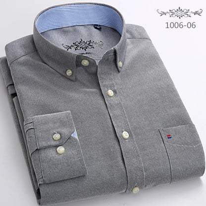 New in shirt long-sleeve shirts for men slim fit formal plian shirt single pocket office clothes soft plaid cotton designer tops