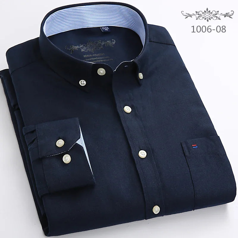 New in shirt long-sleeve shirts for men slim fit formal plian shirt single pocket office clothes soft plaid cotton designer tops