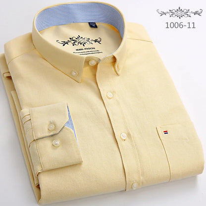 New in shirt long-sleeve shirts for men slim fit formal plian shirt single pocket office clothes soft plaid cotton designer tops