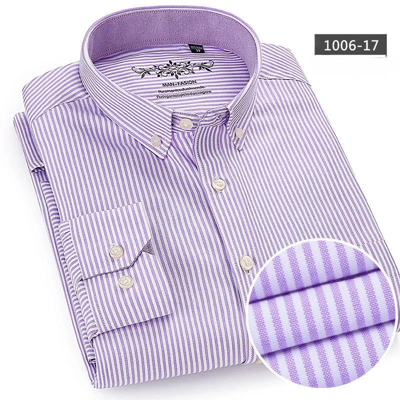 New in shirt long-sleeve shirts for men slim fit formal plian shirt single pocket office clothes soft plaid cotton designer tops