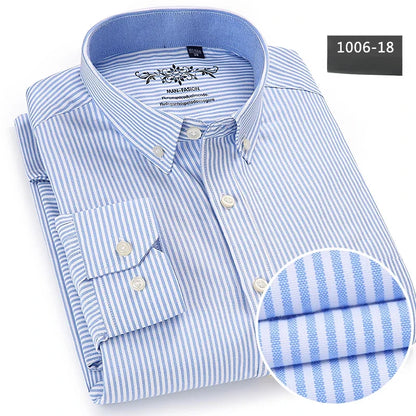 New in shirt long-sleeve shirts for men slim fit formal plian shirt single pocket office clothes soft plaid cotton designer tops