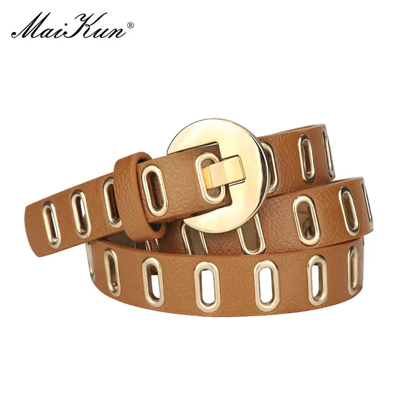 Maikun New Grunge Women Belt Adjustable Hole Grunge Punk Belts for Women Alloy Pin Buckle PU Leather Belt