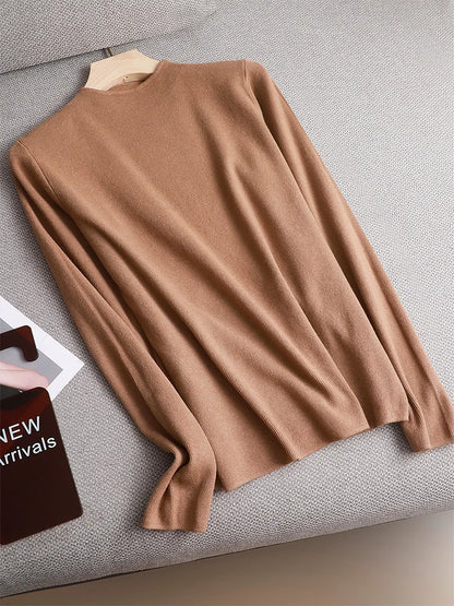 Basic Sweater Women's Mock Neck Pullover Sweater Knitted Autumn Winter New Solid Color Outer Wear All-Match Bottom Top