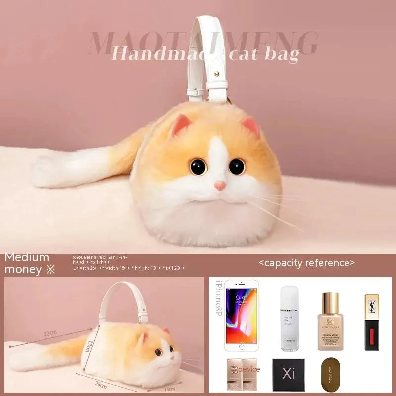 JIAERDI Lolita Plush Cute Cat Bag Women Harajuku Animal Circular Fur Soft Kawaii Hand Bag Female Sweet Cool Black Crossbody Bags