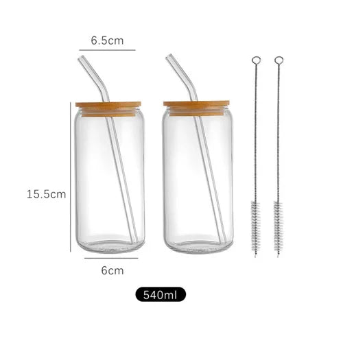 400ml/540ml Glass Cup With Lid and Straw Transparent Bubble Tea Cup Juice Glass Beer Can Milk Mocha Cups Breakfast Mug Drinkware