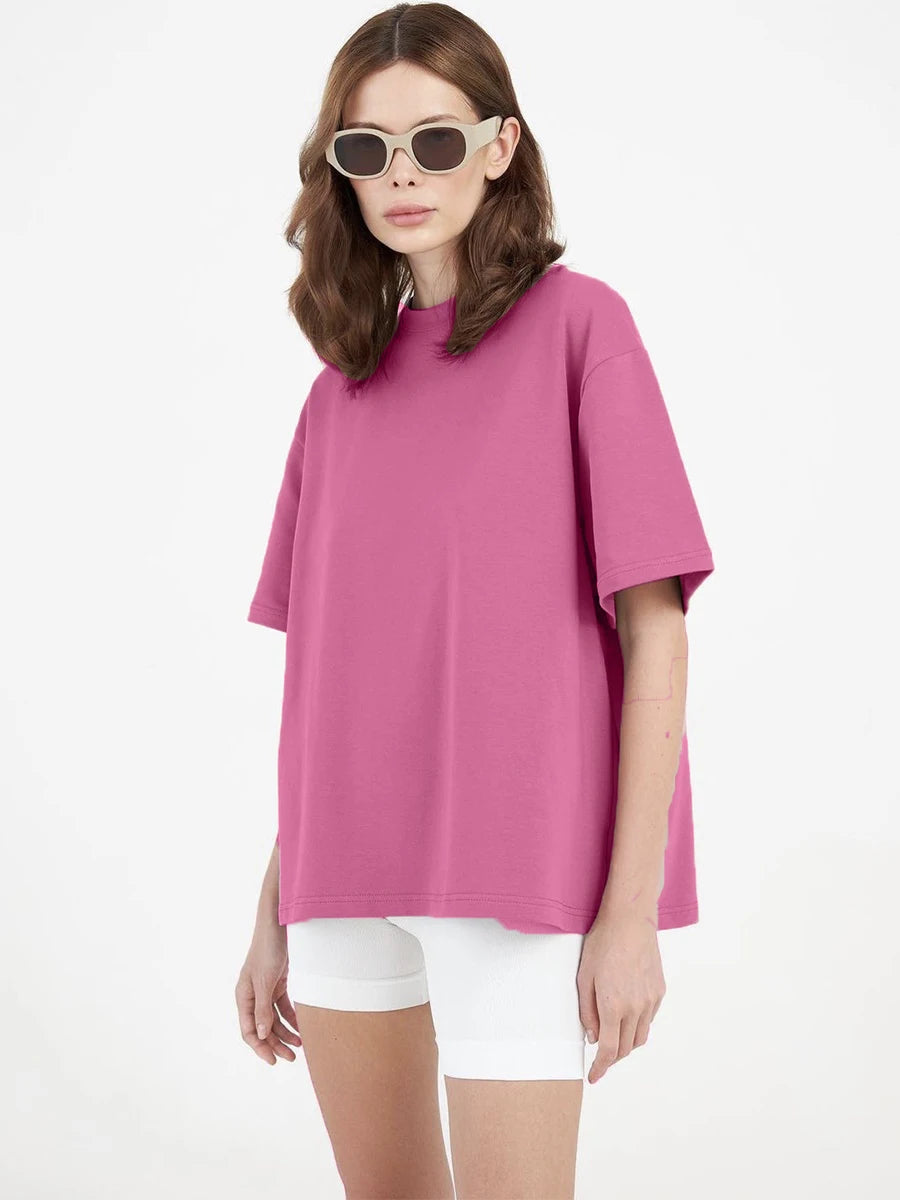 Hirsionsan 100% Cotton T Shirt Women Summer New Oversized Solid Tees Casual Basic Loose Tshirt Chic O Neck Female Tops