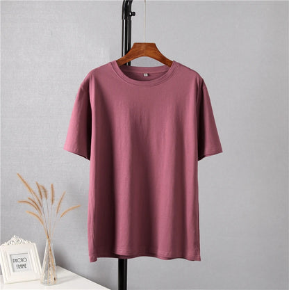 Hirsionsan Basic Cotton T Shirt Women Summer New Loose Solid Tees 19 Color Casual Loose Tshirt Oversized O Neck Female Tops