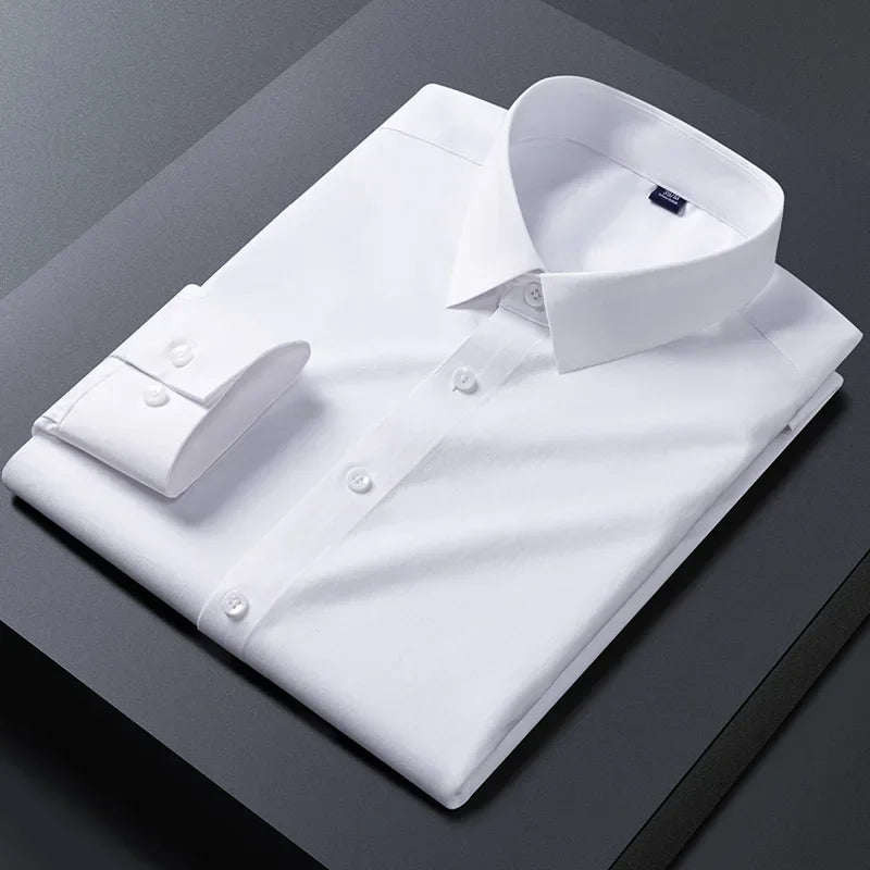 New Stretch Anti-Wrinkle Mens Shirts Long Sleeve Dress Shirts For Slim Fit Camisa Social Business Blouse White Shirt S-8XL