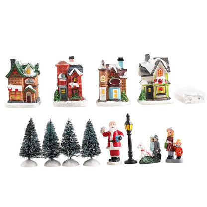 10 Pcs/set Christmas Ornaments Luminous House Small House Decoration Santa Claus Suit Gift Gift Decorations for Home