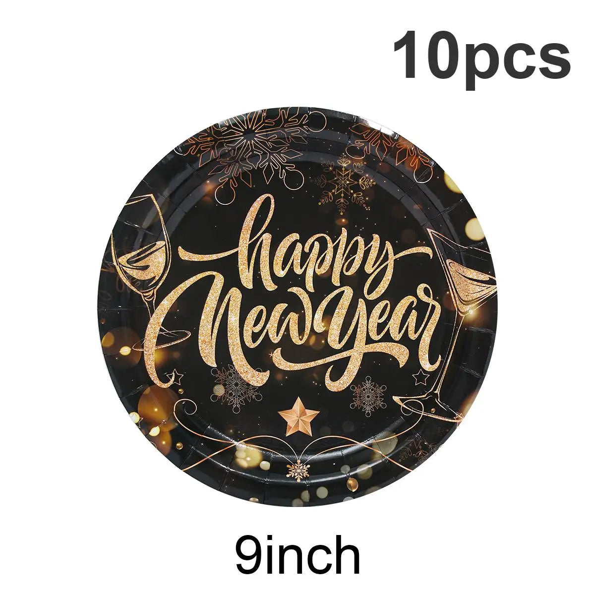 Happy New Year Black Gold Tablecloth Black Plate Cup Napkins Birthday Party Elegant Disposable Cutlery New Year Party Supplies