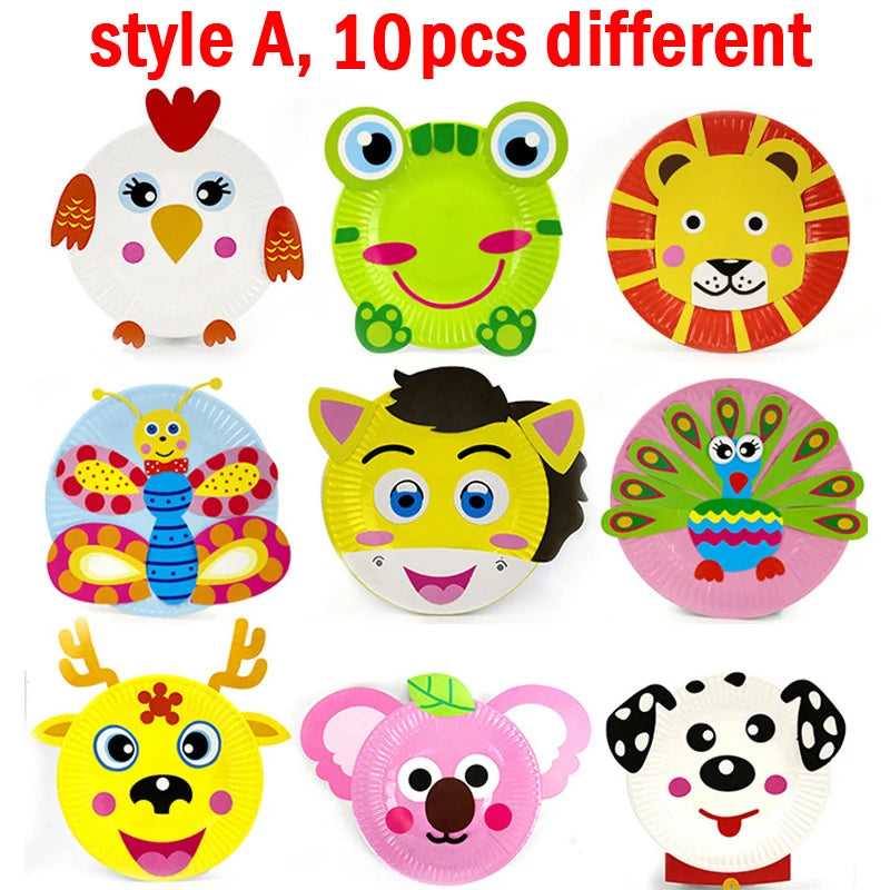 Animal Paper Plate Art Kits Kids DIY 3D Animals Craft Sticker Card Project Teaching Supplies Preschool Toddler Boys Girls