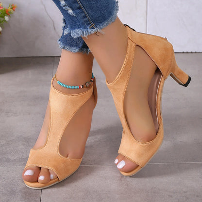 Women Roman Sandals Medium Heel High Heels Big Size 42 43 Summer Fish Toe Stiletto Gold Silver Pink Purple Elegant Designer