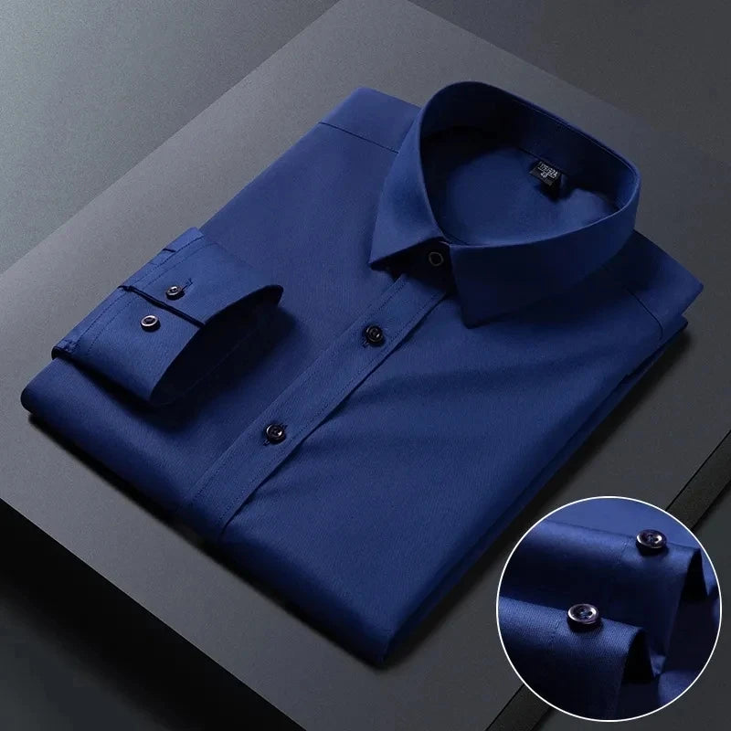 New Stretch Anti-Wrinkle Mens Shirts Long Sleeve Dress Shirts For Slim Fit Camisa Social Business Blouse White Shirt S-8XL