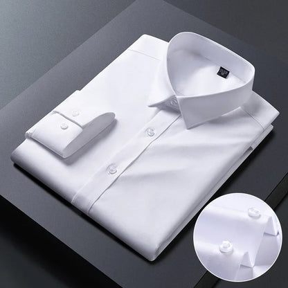 New Stretch Anti-Wrinkle Mens Shirts Long Sleeve Dress Shirts For Slim Fit Camisa Social Business Blouse White Shirt S-8XL