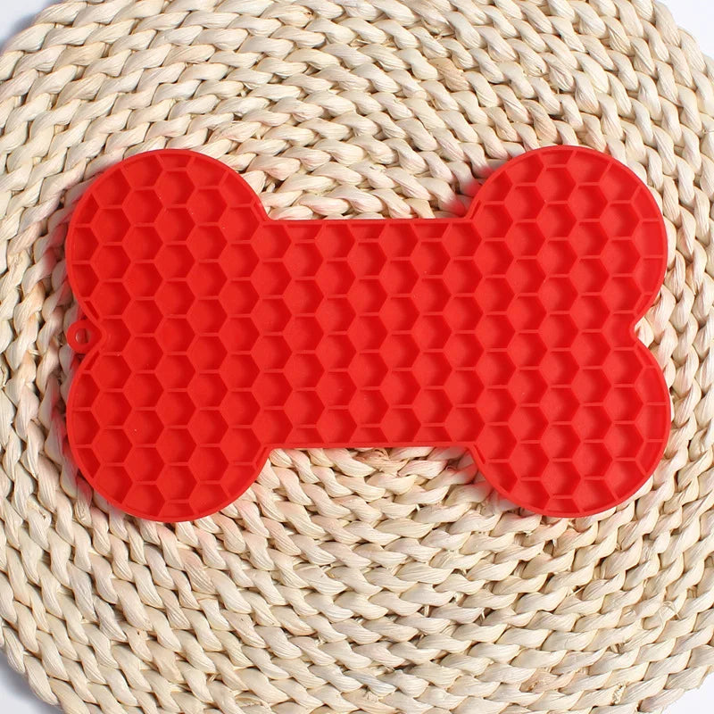 Bone Shape Silicone Licking Pad Pet Dog Peanut Butter Slow Food Bowl Eating for Cats Dogs Feeder Feeding Lickmat