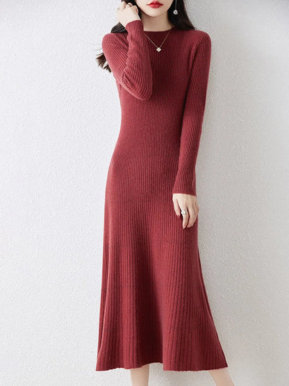 Winter/ Autumn Oneck Female Dresses 100% Wool Knitted Dress For Women New Arrival Long Style 6Colors Jumpers SY01