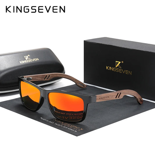 KINGSEVEN 100% Polarized Vintage Men Wooden Sunglasses Wood UV400 Protection Fashion Square Sun glasses Women Gafas De sol