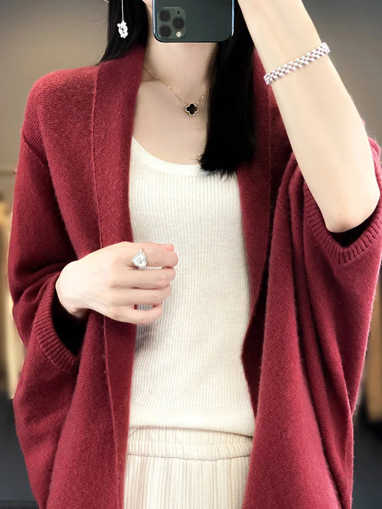 Autumn And Winter Loose Womens Clothing 100% Wool Cardigans Warm Soft Long Sleeve Female Sweaters Fashion Shawl