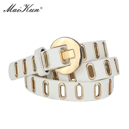 Maikun New Grunge Women Belt Adjustable Hole Grunge Punk Belts for Women Alloy Pin Buckle PU Leather Belt