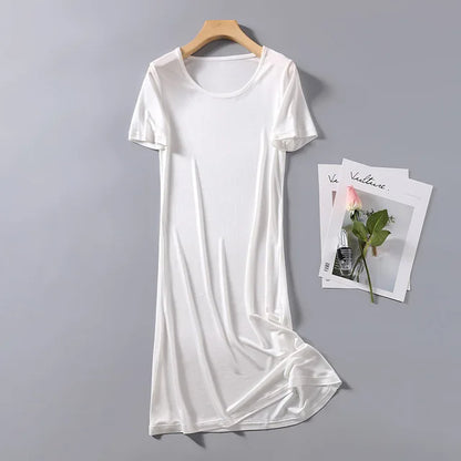 Women's 50% Silk 50% Viscose Knit Stretchy Short Sleeve Full Slip Sleepwear Nightgown Nightdress XS327